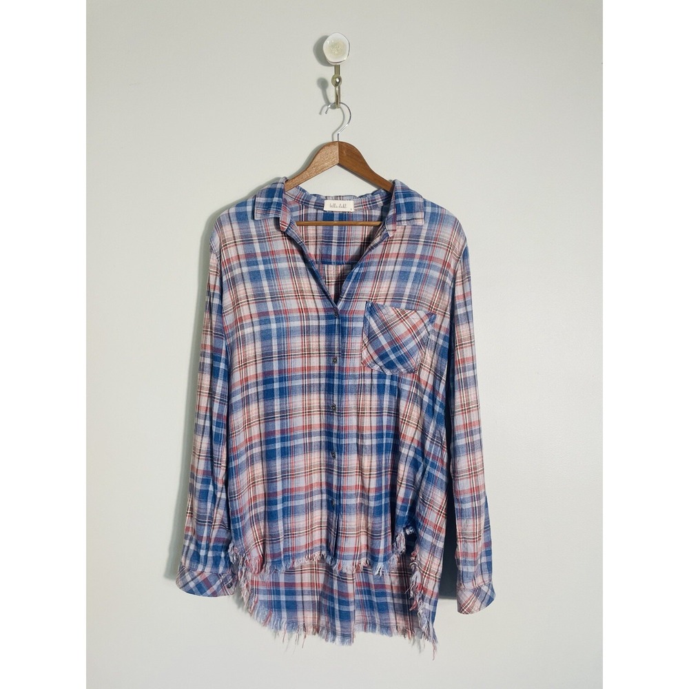 Bella Dahl Button Down Plaid Raw Hem Hi Low Shirt. Small. Plaid.‎ Western